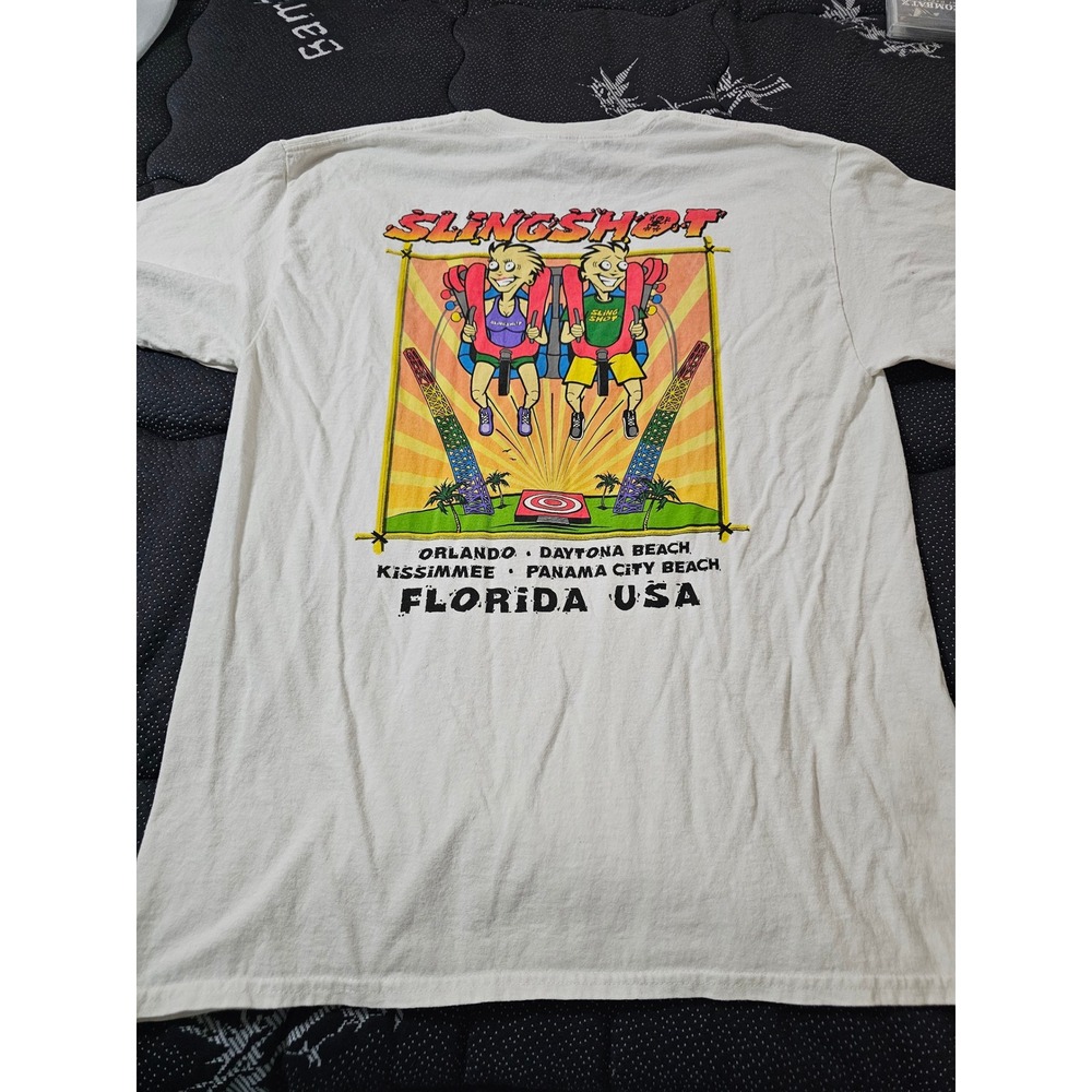 Gildan Slingshot Florida USA Graphic T-Shirt Mens Large White Souvenir Tee